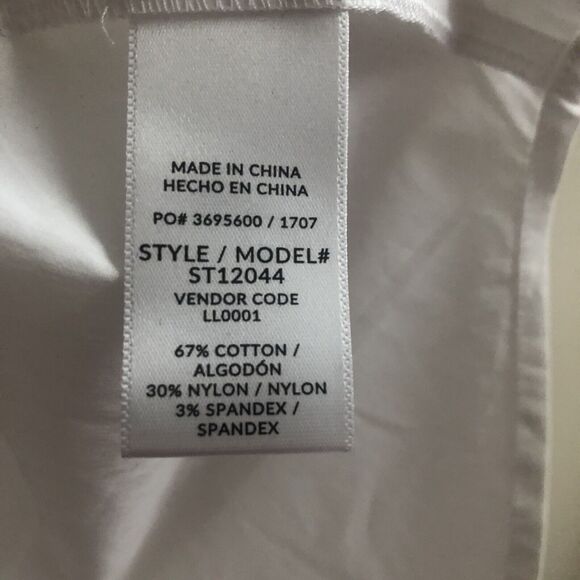 Splendid Crewneck Button-placket Ruffle-sleeve Poplin Shirt In White Size Large - Picture 5 of 11